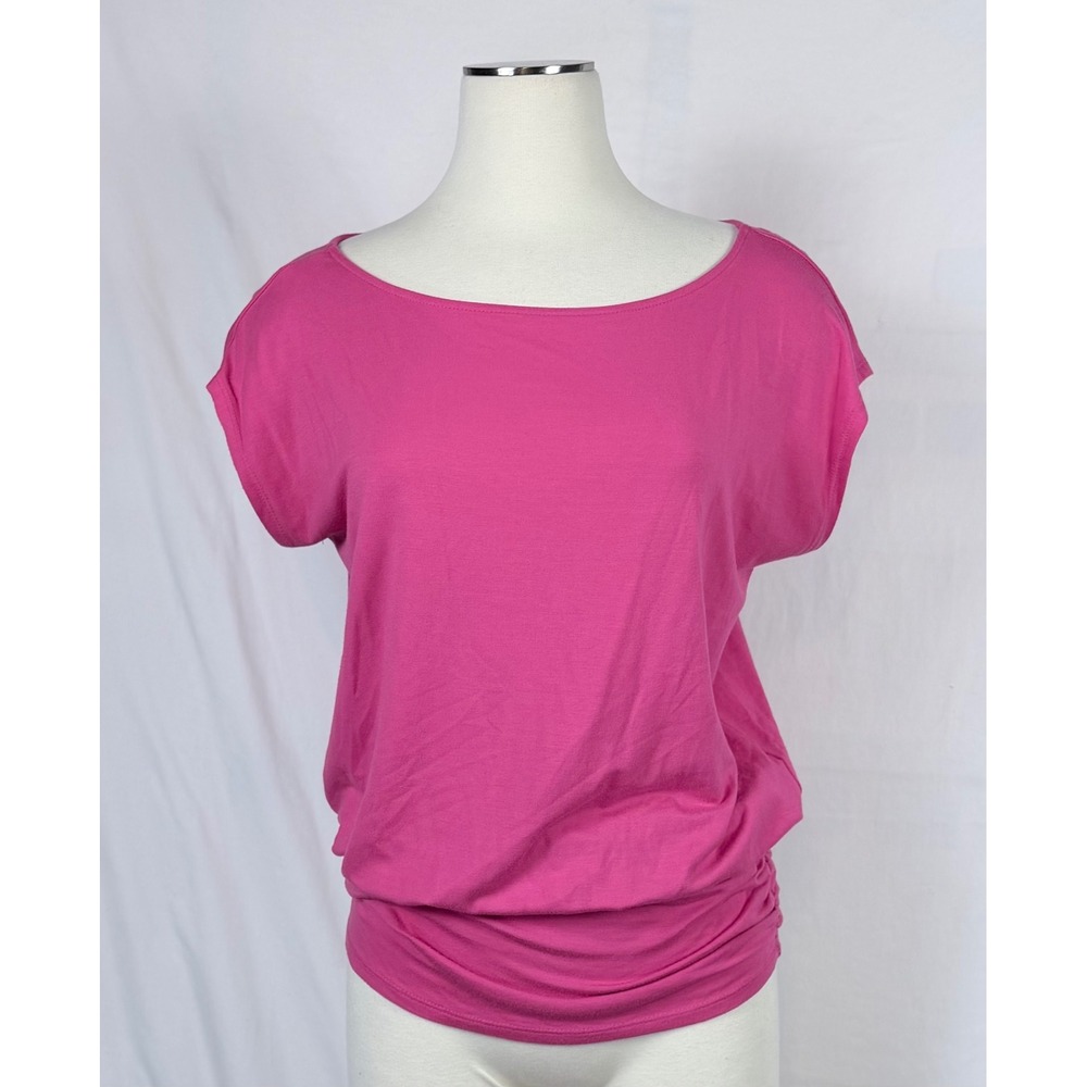 Boston Proper Tunic Top S Pink Ruched Cap Sleeve Boat Neck Capsule Preppy Simple
